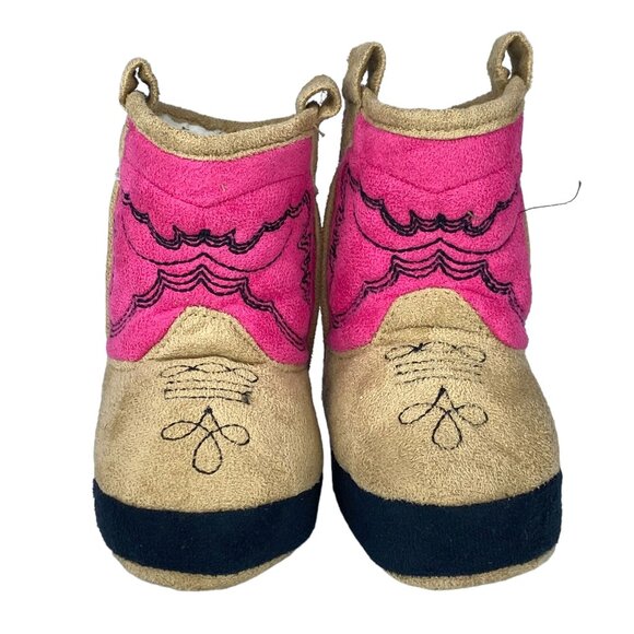 Lazy One Baby Girl Size XS Infant 1-3 Pink and Brown Cowgirl Boots Fizzy Lining - Picture 2 of 14